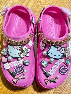 Custom Pink Platform Crocs Hello Kitty Bling Charms Y2K Cute Statement Clogs